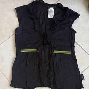 Xhilaration Black Blouse with Green Trim